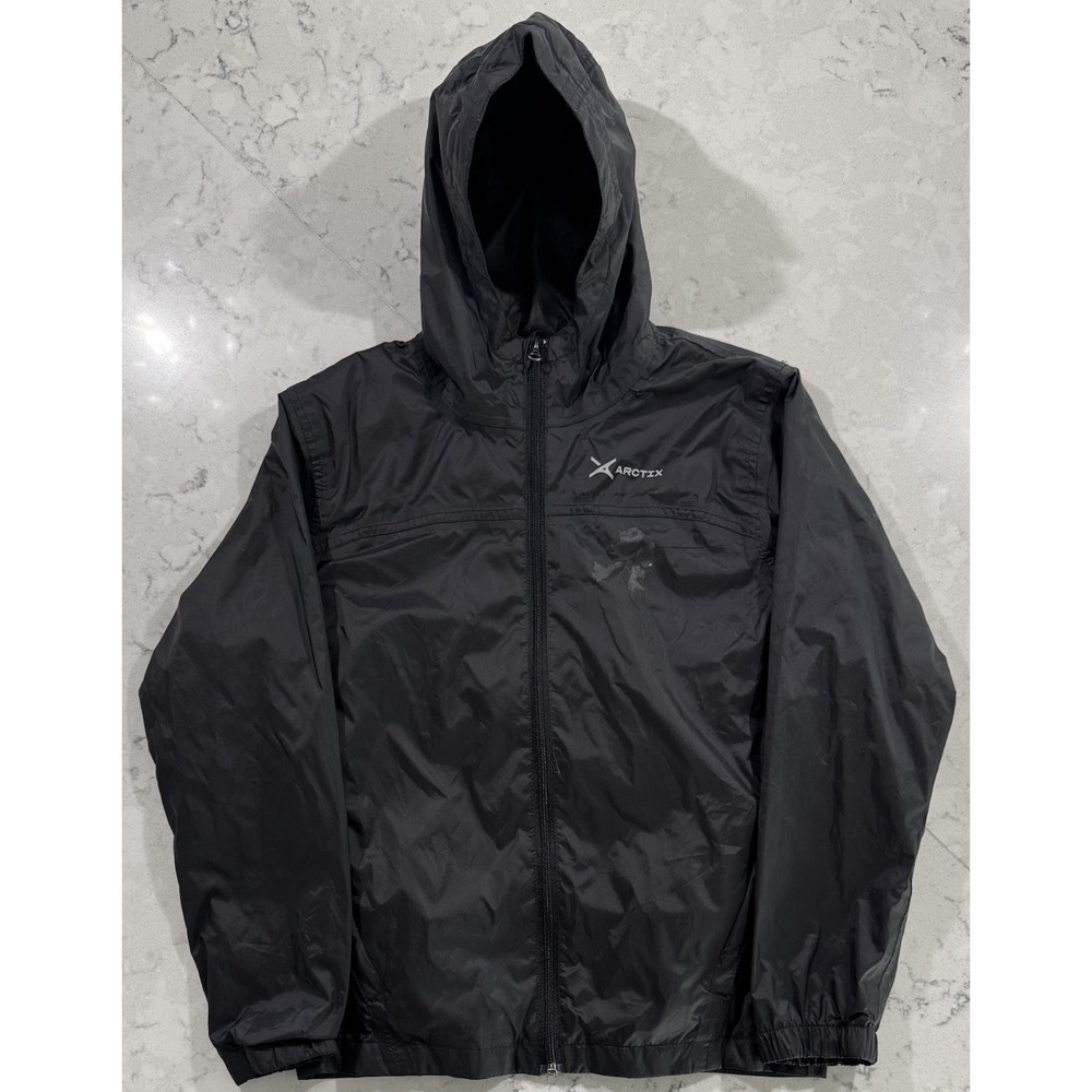 Arctix Rain Jacket Kids Medium Black Full Zip Hooded Waterproof Packable Unisex